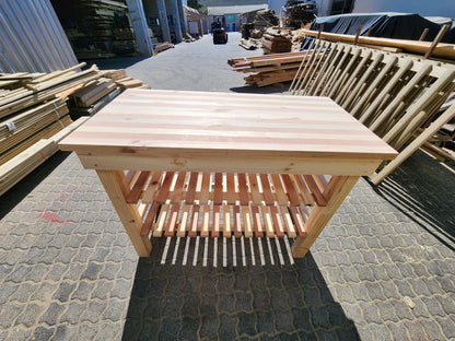 Wooden table with a shelf 